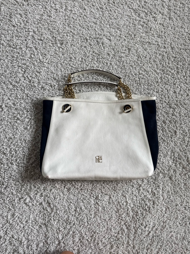 Carolina Herrera White Blue Leather And Suede Tote